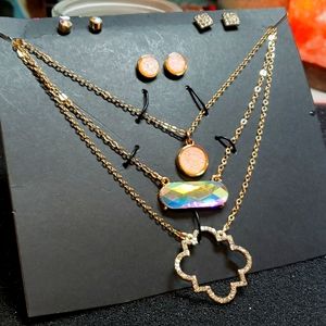 3 necklaces, 3 pairs of earrings